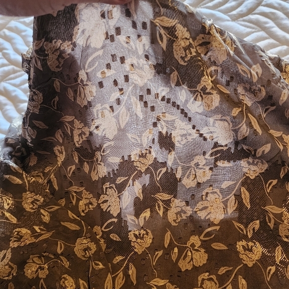 Anthropologie En Saison Wrap Blouse Brown Floral Jacquard Puff Sleeve Tie L NWT - Picture 12 of 16